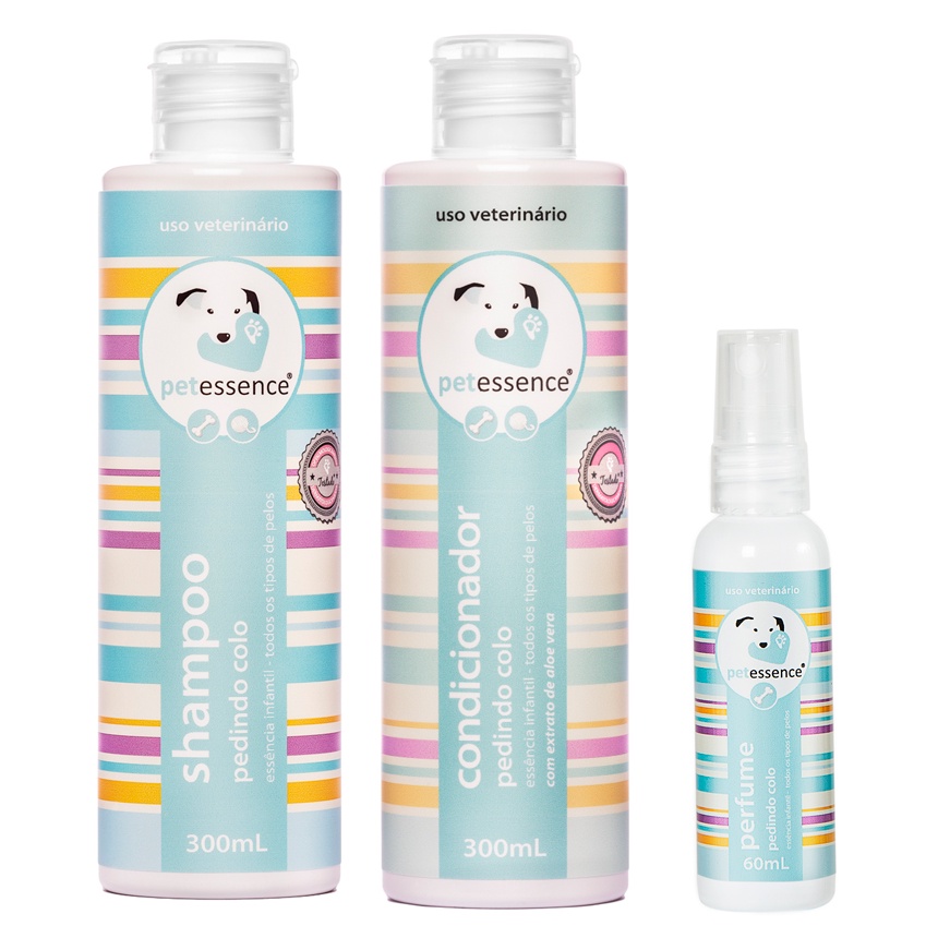 Kit shampoo, condicionador e perfume Pedindo Colo PetEssence Shopee