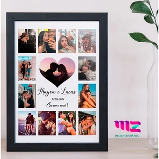 Quadro personalizado de vidro 20x30cm decorativo casal coração com fotos para namorado ou namorada ou casamento