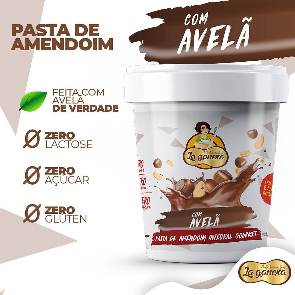 Pasta de Amendoim La Ganexa Sabor Avelã Fitness Zero Açucar zero Glúten  Zero Lactose