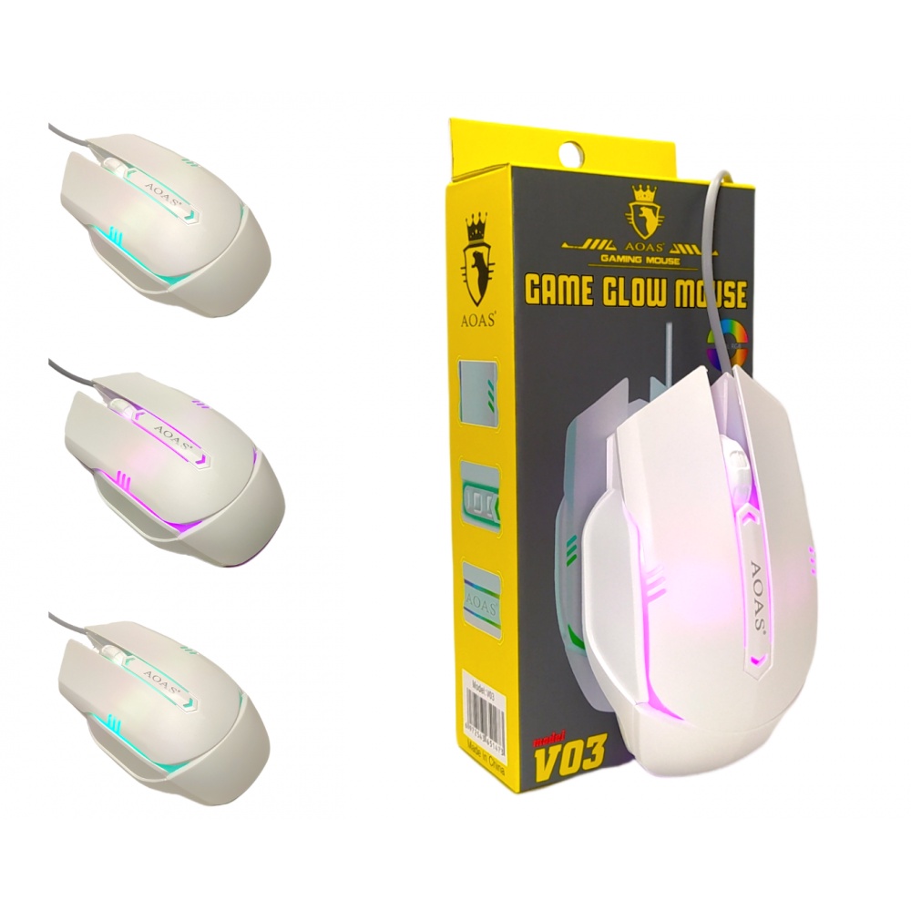 Mouse Gamer Aoas Para Jogo Usb Pc Notebook Led Rgb Óptico com Fio Original V03 Branco