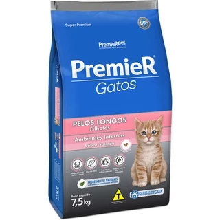 Ração Premier Ambientes Internos Gatos Pelos Longos Filhotes Salmão 7,5kg