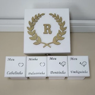 Caixa Recordação de Maternidade em MDF Personalizada Lembranças do Bebê Para Guardar Umbiguinho, Pulseirinha, Cabelinho e Dentinho