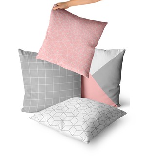 Kit 4 capas de almofadas geométrica rosa e cinza