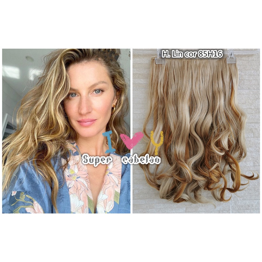 Cabelo aplique tic tac cor 85h16 Ondulado loiro claro com mechas