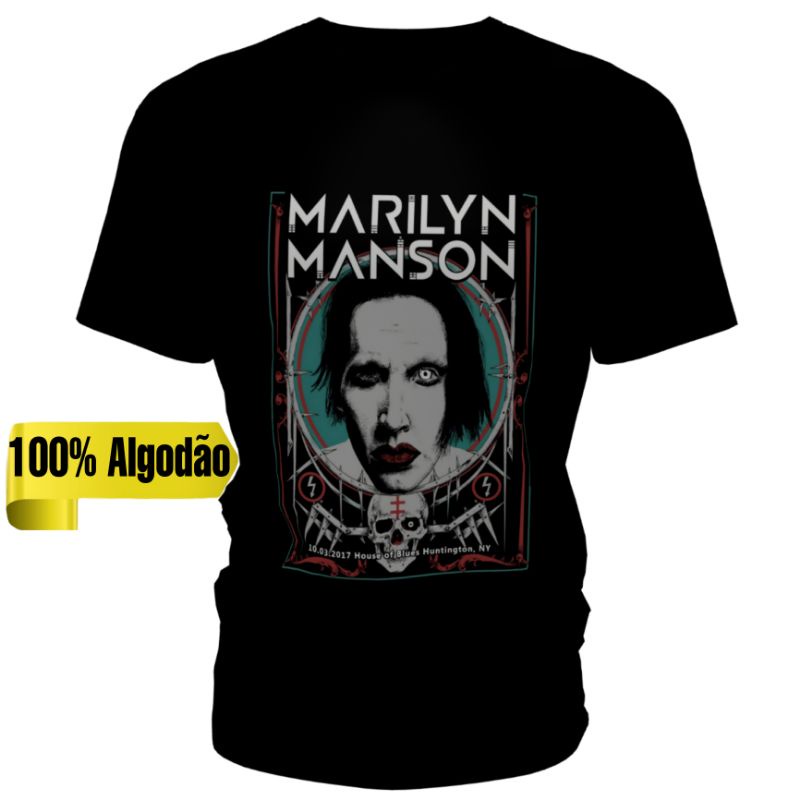 Camisa blusa unissex preta bandas Marilyn manson 100% Algodão
