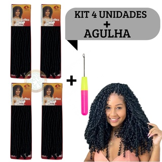 kit 4 cabelo nina softex crochet braid original direto fabrica + agulha
