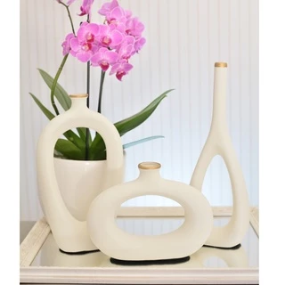 vasos decorados Kit conjunto Trio Vasos Ceramica Enfeite Decorativo Centro De Mesa Sala enfeite rack centro de mesa banheiro Garrafas Estilizadas Em Cerâmica Decoração para sala de estar jarro combina com suas plantas e flores contem 3 unidades