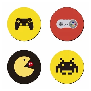 Kit 4 Porta Copos Bolacha Descanço MDF Decoração Mesa Posta Madeira Jogos Pac Man Video Game Game Over Corte Laser