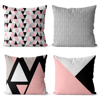 Kit 4 capas de almofadas geométrica rosa cinza e preto