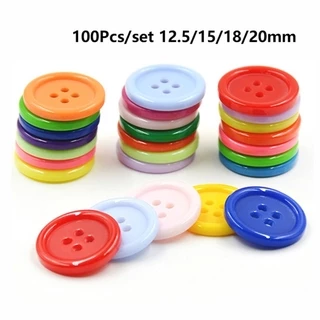 100Pcs 12,5/15/18/20mm Resina Mista Colorida 4 Furos Botões De Camisa Para Artesanato De Raspagem