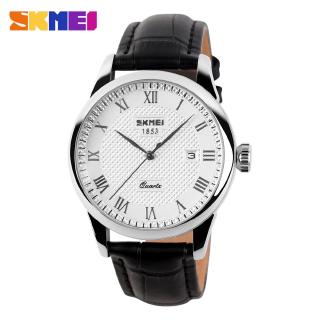 Skmei 9058 Relógio masculino de quartzo impermeável com pulseira de couro