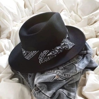 Chapéu Fedora Preto com Bandana Lenço Tradicional