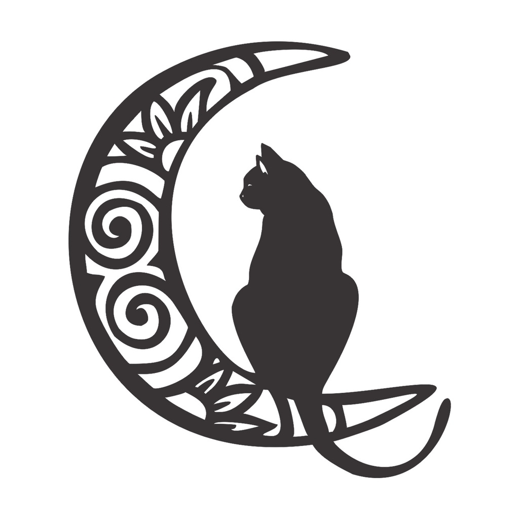 Quadro Decorativo Gato Lua MDF Preto Fosco
