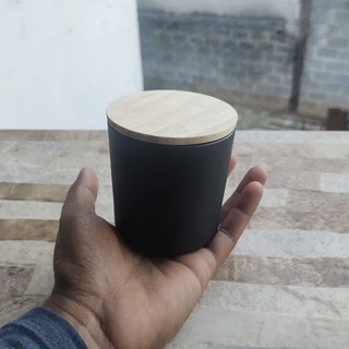 Copo de Vidro Para Vela 265ml Preto Fosco Com Tampa de Madeira - 6 uni