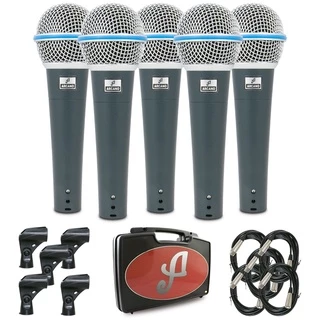 Kit com 5 microfones dinâmicos Arcano Rhodon-8KIT com fio XLR-XLR