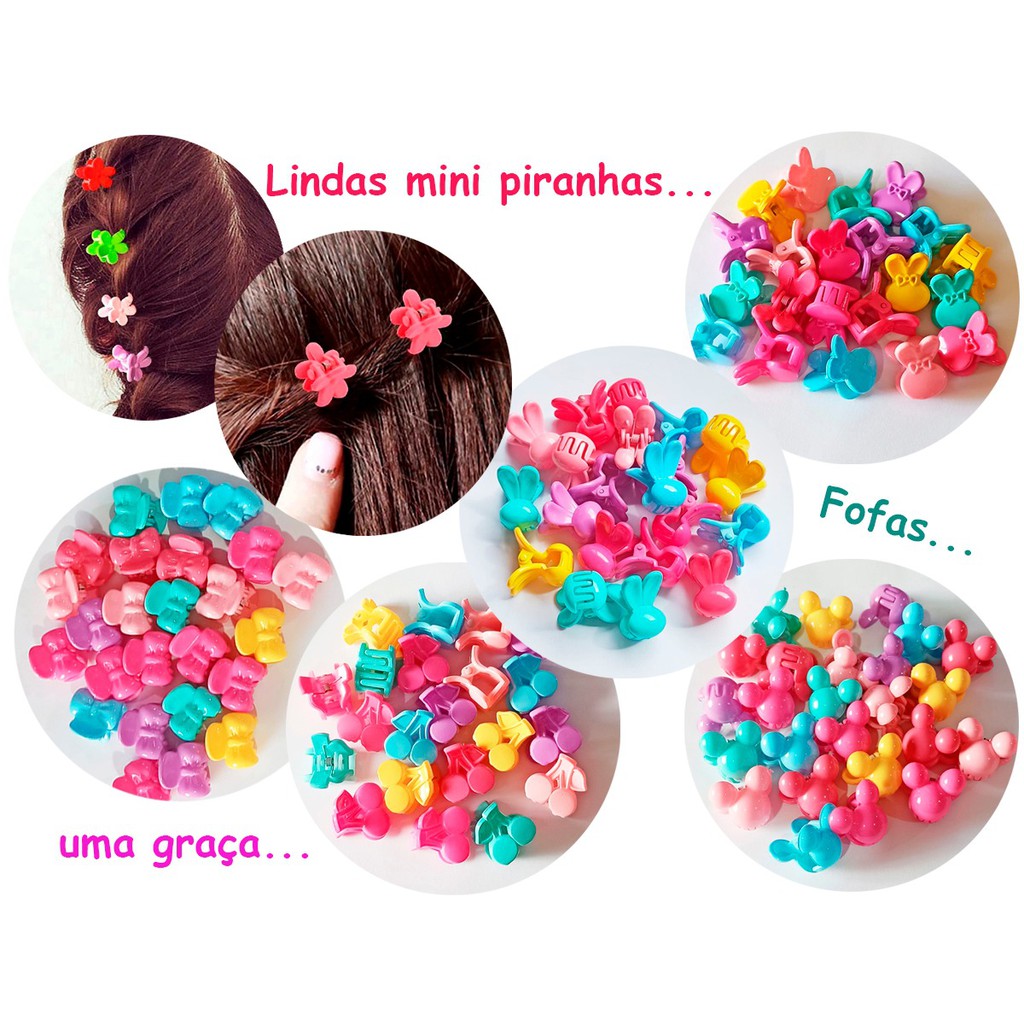 Kit Mini Piranha e elastico de Cabelo Infantil Fofo Colorido