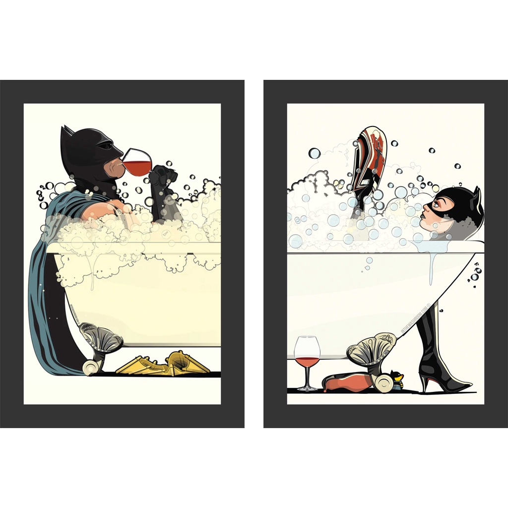 Placas decorativas quadros. Super Heróis Banheiro Batman Mulher Gato
