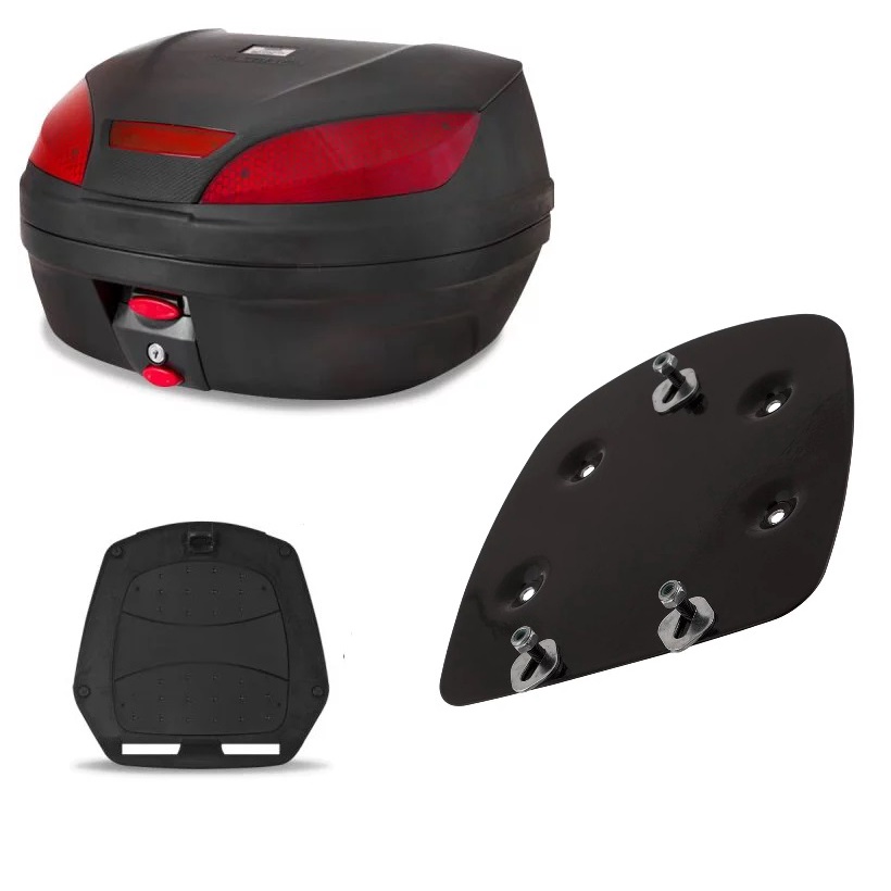 Baú Bauleto Caixa Bagageiro 52 Litros + Base Chapa Suporte de Fixação Baú Bauleto Yamaha Crosser 150 2014 Até 2022