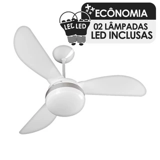 Ventilador de Teto Ventisol Fênix Branco Silver 3 Pás 02 Lâmpadas Led Inclusas - 220v