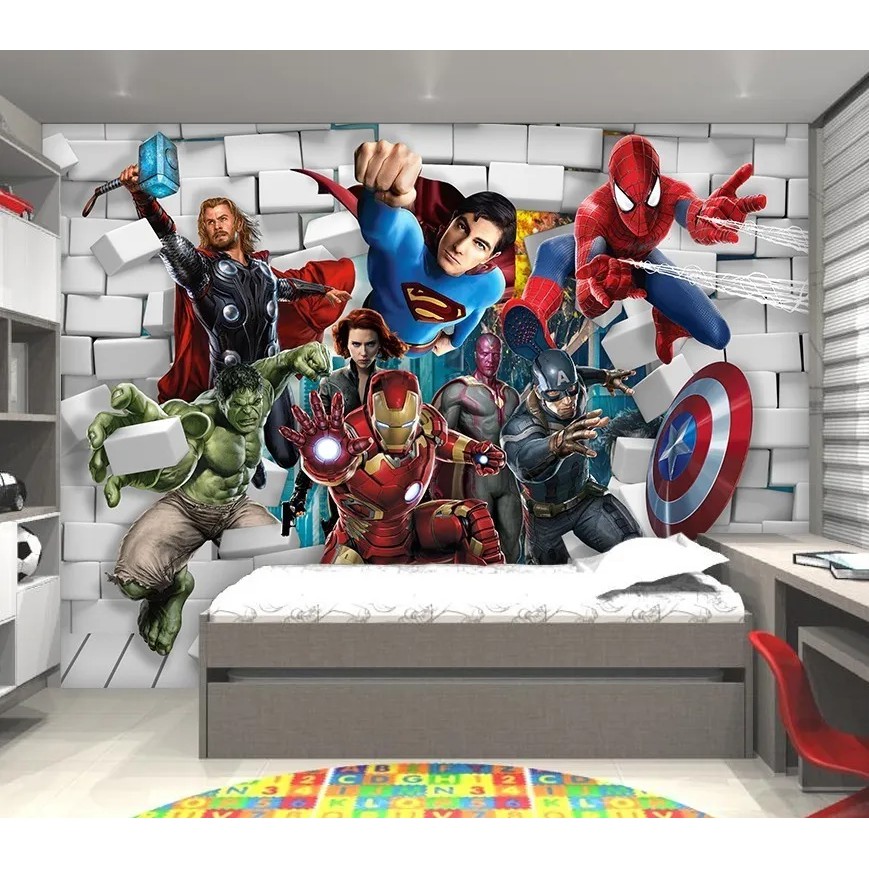 Papel de Parede Super Heróis Vingadores 3D Super Man Quarto Infantil de  Menino