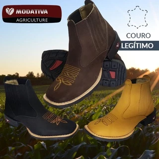 Botina Bota Texana Country Couro Legítimo Bico Quadrado