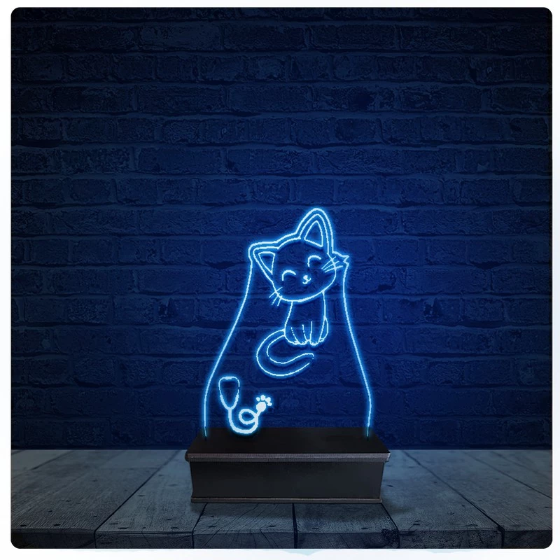 Luminária Led Acrilico Abajur - Gato Veterinário
