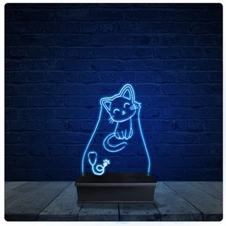 Luminária Led Acrilico Abajur - Gato Veterinário