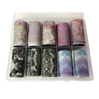 Kit Caixa Com 10 Rolos De Fita Foil Para Decoração De Unhas Nail Art Foils Manicure