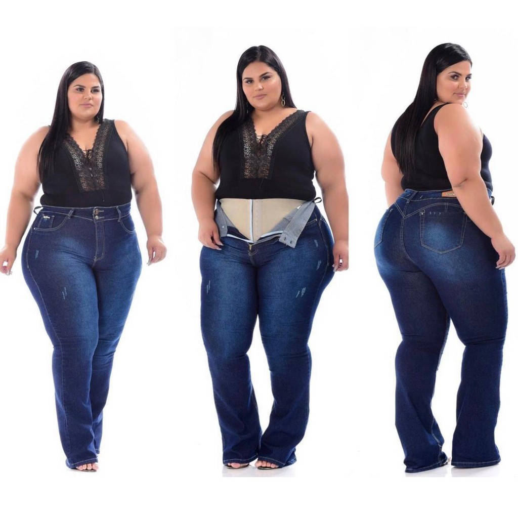 Calça flare com cinta modeladora Plus Size (Medidas na descrição)