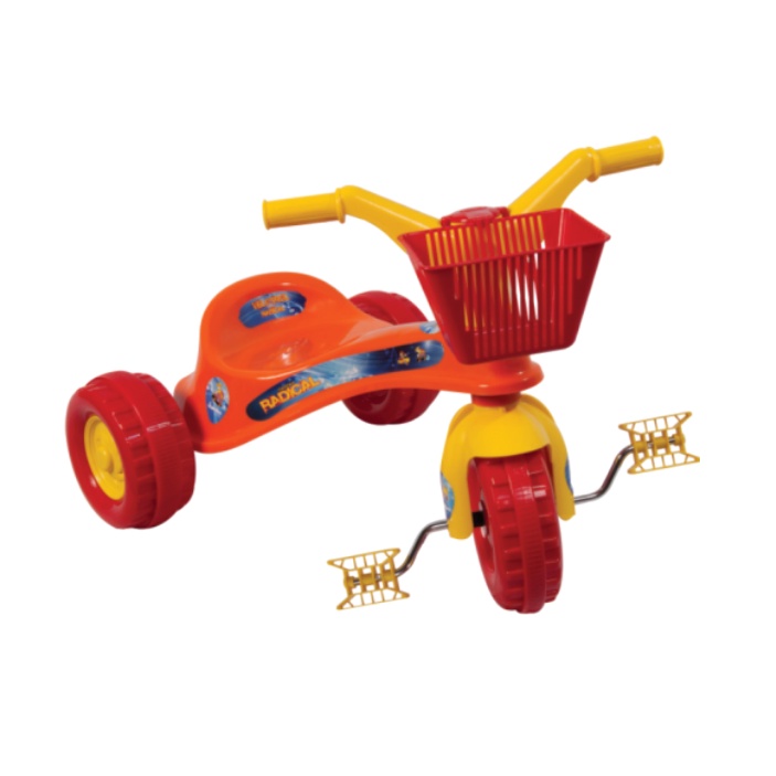 Triciclo Infantil Motoca Popó C/ Alça Tico Tico Vermelho Amarelo e