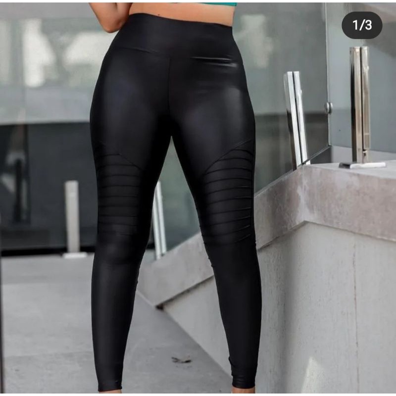 Calça Legging Plus Size Feminina Sintética Preta