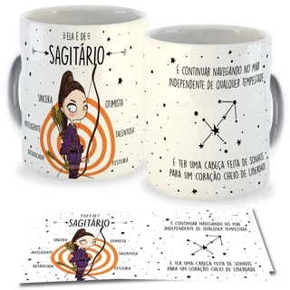 Caneca Sagitário - Personalizada Signo Sagitario com Nome Sagitariana Xicara de Porcelana para Presente 325ml 22/11 a 21/12