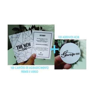 Combo - 100 cartões de agradecimento branco - frente e verso + 105 adesivos 4cm - Personalizados