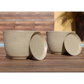 Kit com 2 Vasos de Planta Redondo Decorativo Bojo Escovado N1 26x20 com Prato