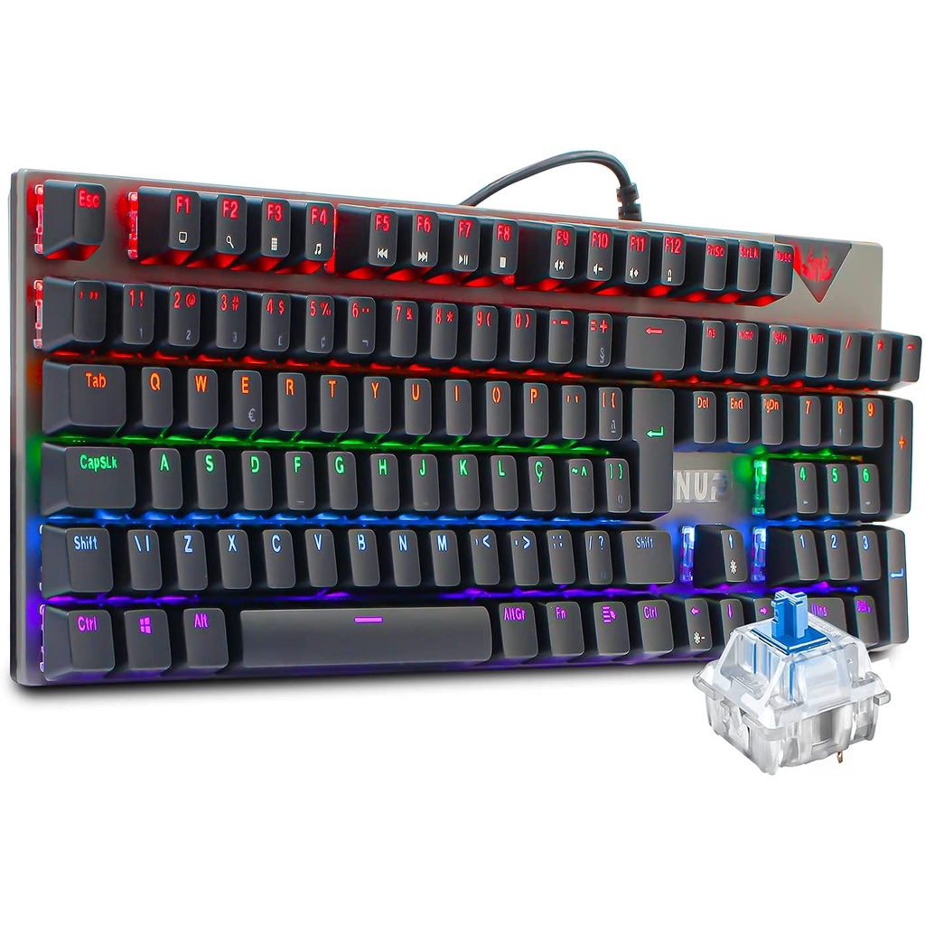 Teclado mecânico RGB para jogos Teclado Gamer Mecânico BRX MW617, RGB, USB, Switch Red, ABNT