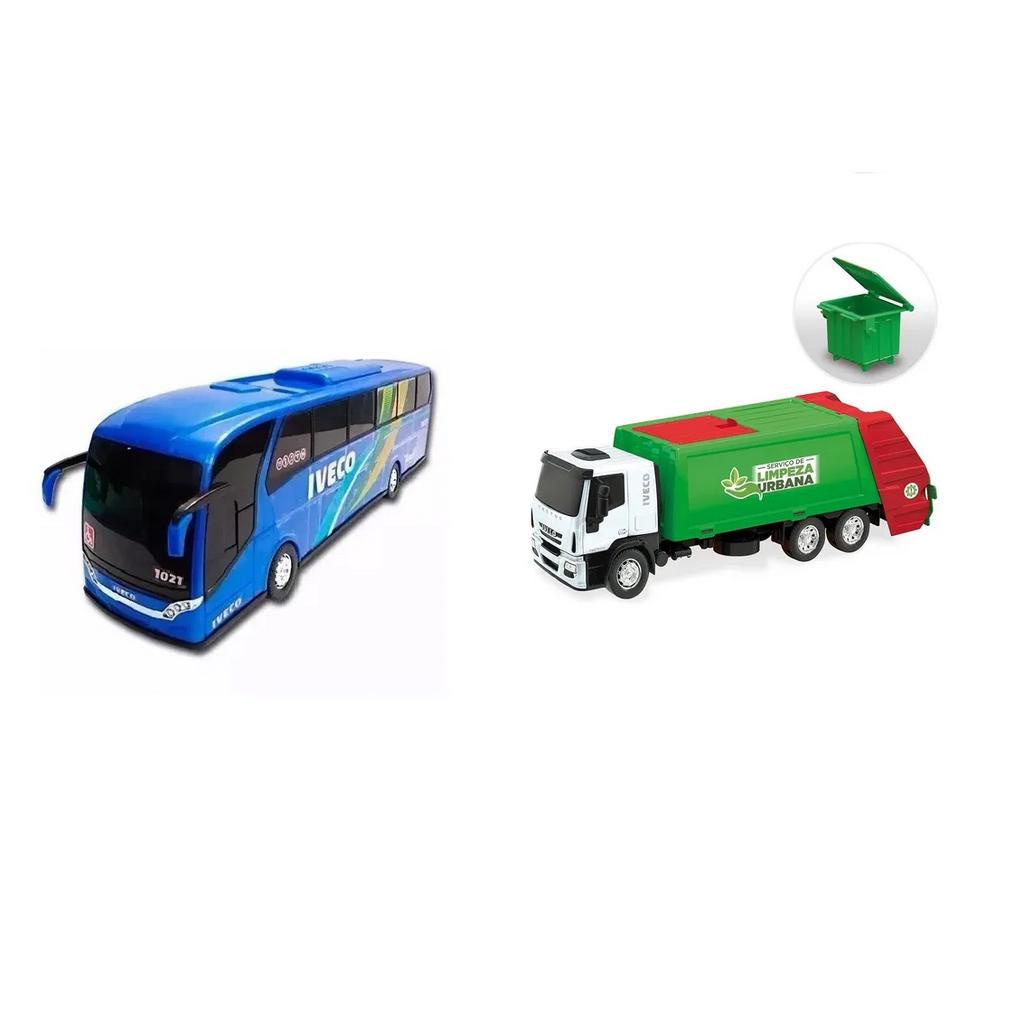 Kit Caminhão Iveco Baú + Ônibus de Brinquedo Iveco Menino