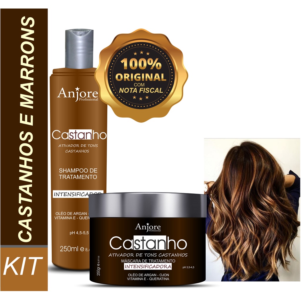 Kit Tonalizante Cabelos Castanho e Marrom Shampoo 250ml E Máscara 250gr ...