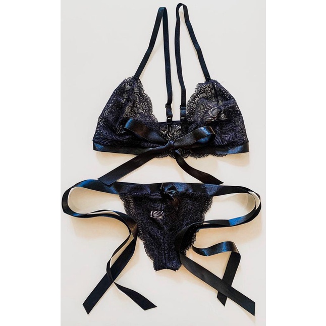 Conjunto Feminino Lingerie Luxo Fita Cetim sem bojo Sexy Sensual