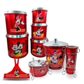 Kit Mickey Minnie Cozinha Aluminio Mantimentos + Kit de Pia + Suporte + Rodinho