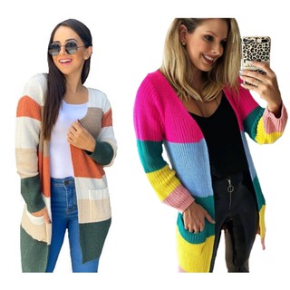 Kimono Cardigan Casaco Listrado Colorido Rainbow Inverno Envio Imediato