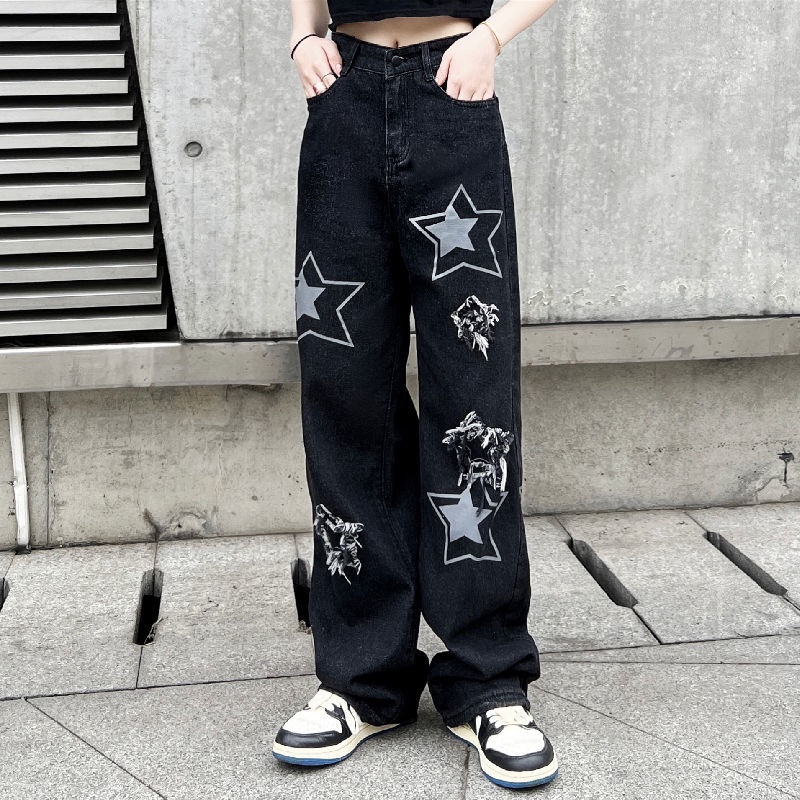 Calça jeans fofa com estampa de grafite e cintura alta, estampa de desenho  animado Kawaii, calça jeans casual com bolso e corte, jeans e roupas  femininas - Temu Portugal