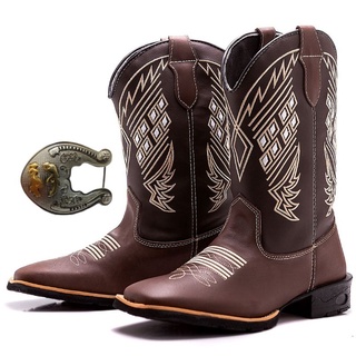 Bota Texana Country Couro Diamante + Fivela