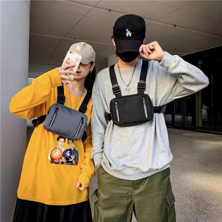 Shoulder Bag Mini Bag Bolsa Pochete Colete Preta Com Refletivo/Homens