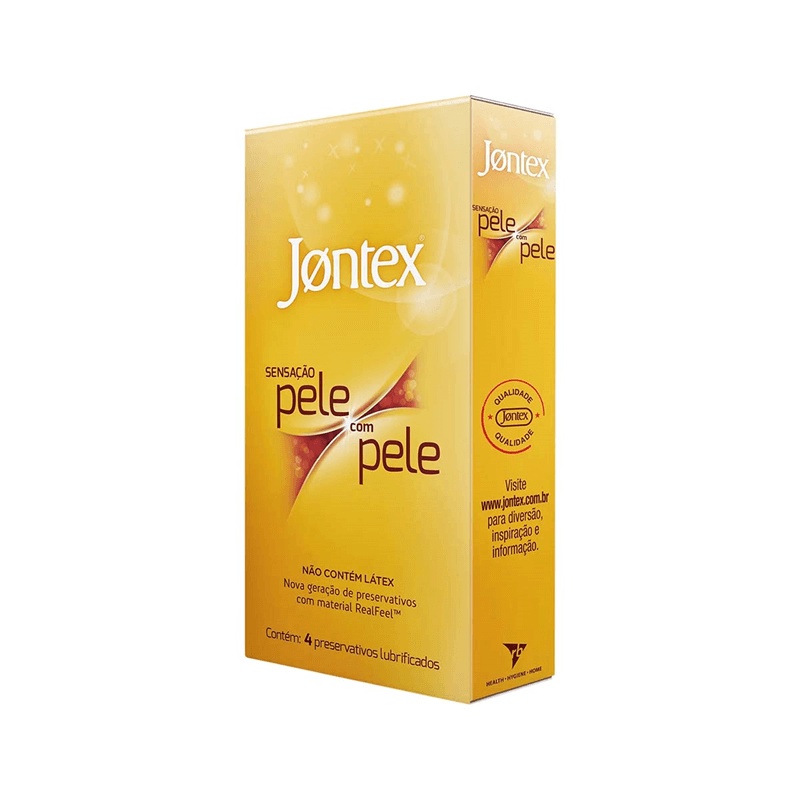 Preservativo Anatômico Extra Fino com Tecnologia Real Feel sem Uso de Látex Lubrificado com Óleo de Silicone - Jontex Pele com Pele - 4 Preservativos