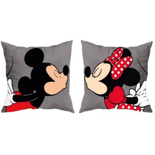 Kit com 02 Capas de Almofadas Mickey e Minnie Beijo Vermelho