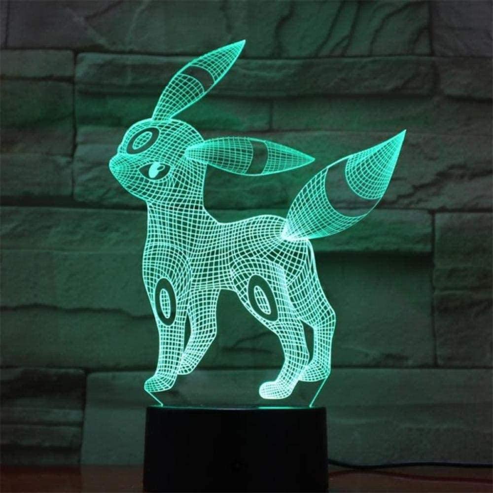 🎁Pokémon Umbreon 3D Night Light for Kids, 16 cores mudando lâmpada noturna com controle remoto lâmpada LED de cabeceira, presentes de aniversário para crianças e adultos