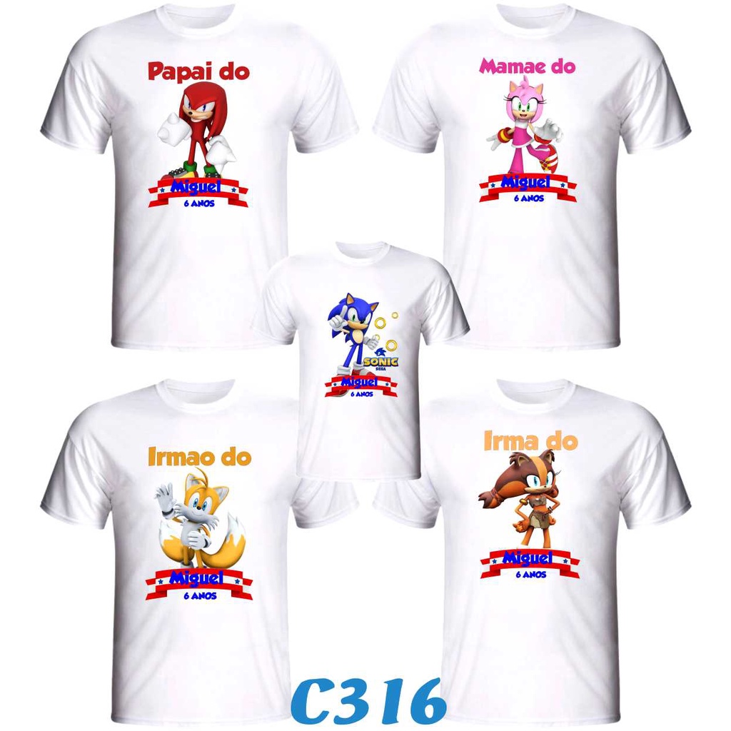 Kit Camisetas Sonic personalizada para aniversário ou festa ou