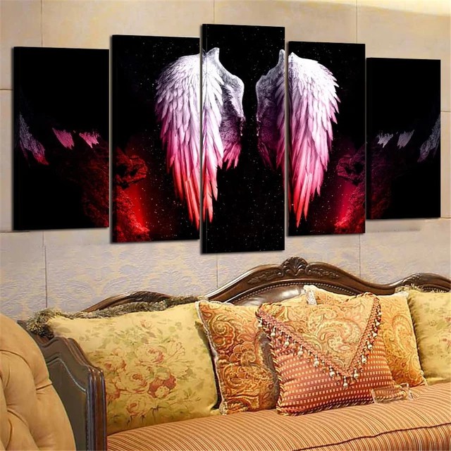 Quadro Decorativo Mosaico 5 Peças Anjo Fogo E Agua Lançame