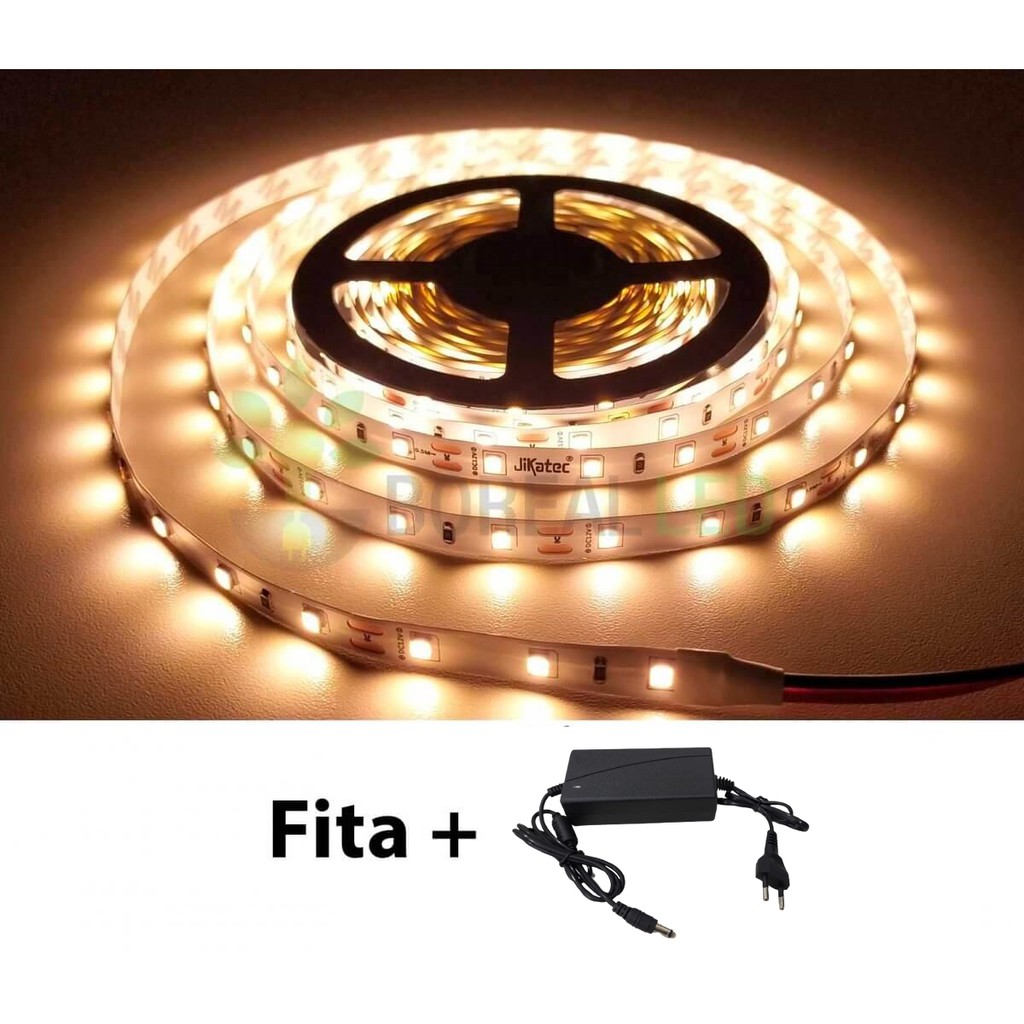 Fita LED Branco Quente 5050 5M 300 Leds 12V IP20 Fonte inclusa | Shopee ...