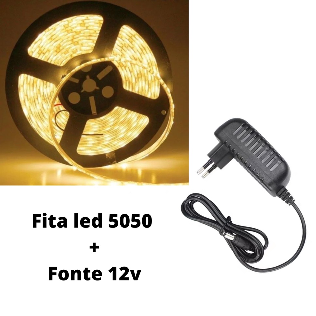 Fita Led 60 LED 5050 3000K 12v Branco Quente Ip65